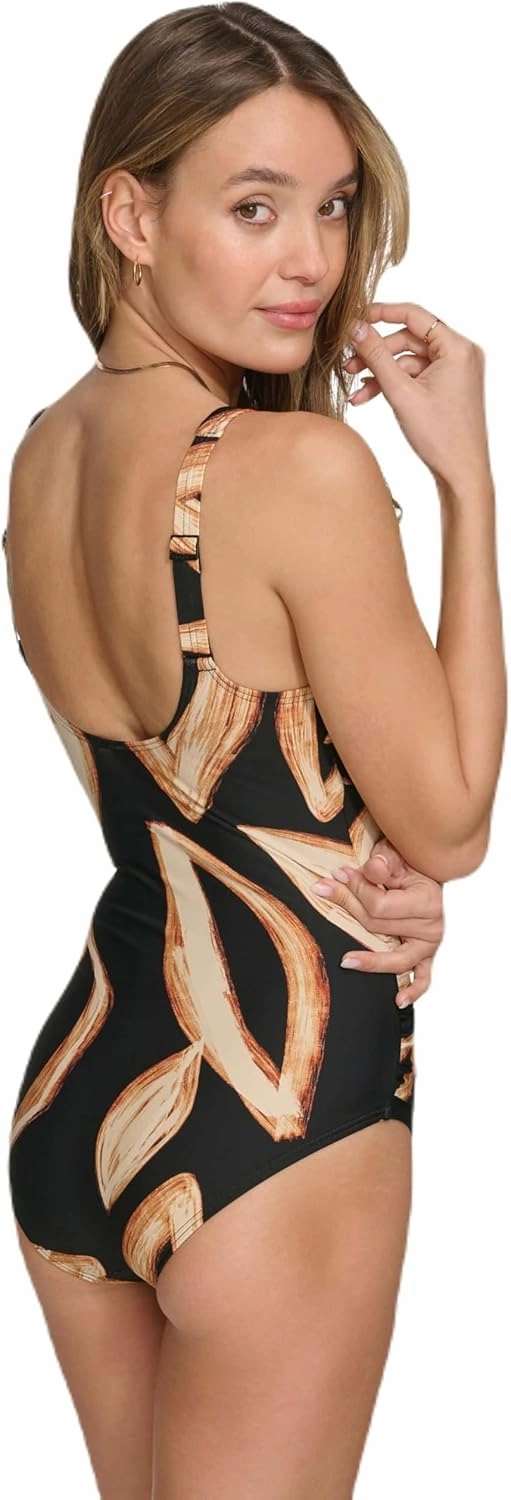 DKNY Women's Twist Front Keyhole One Piece Swimsuit