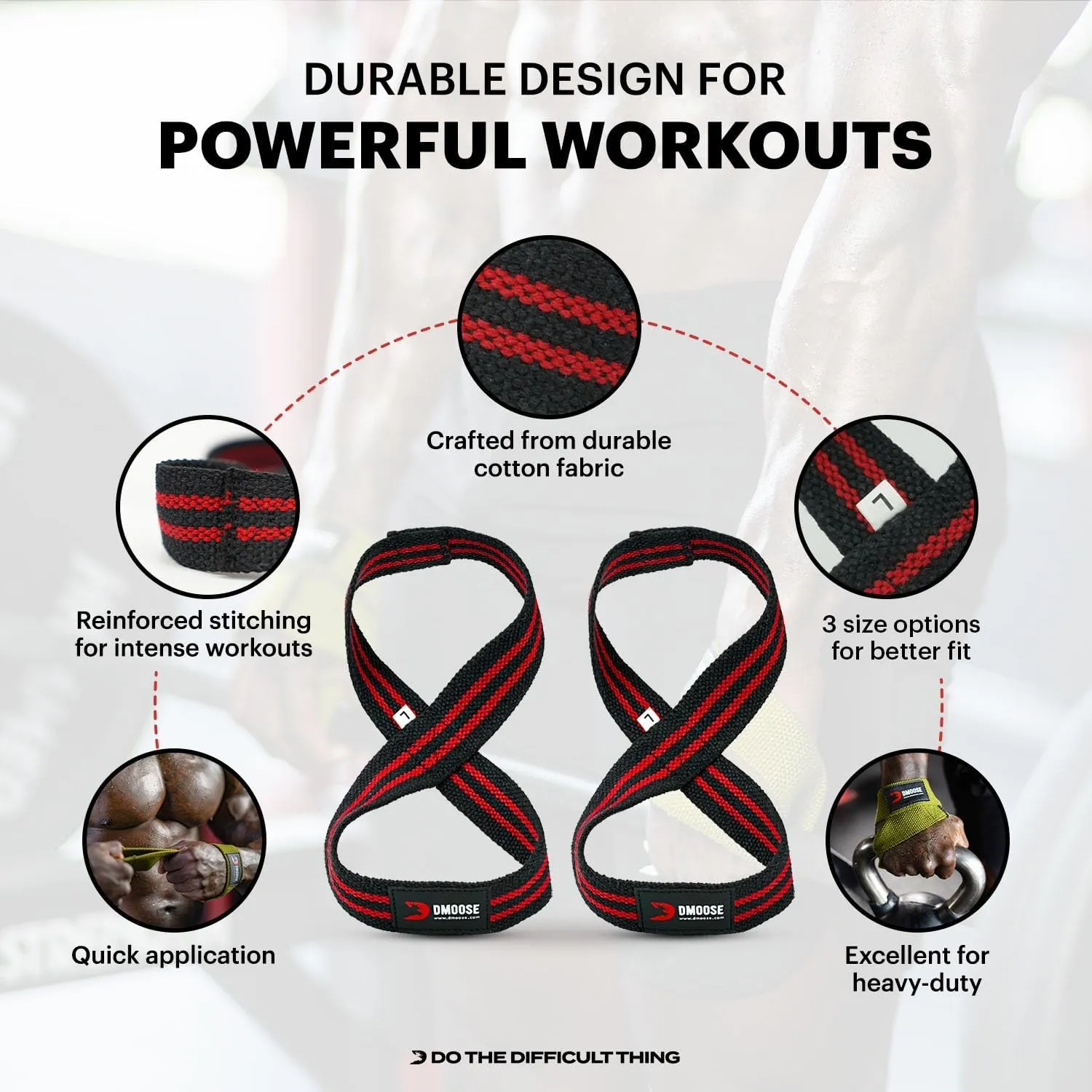 DMoose Fitness Figure 8 Lifting Straps for Weightlifting, Powerlifting & Deadlifts - Premium Quality Heavy Duty Support Straps For Bodybuilding - Enhances Grip Strength, Reduces Wrist Strain