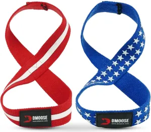 DMoose Fitness Figure 8 Lifting Straps for Weightlifting, Powerlifting & Deadlifts - Premium Quality Heavy Duty Support Straps For Bodybuilding - Enhances Grip Strength, Reduces Wrist Strain