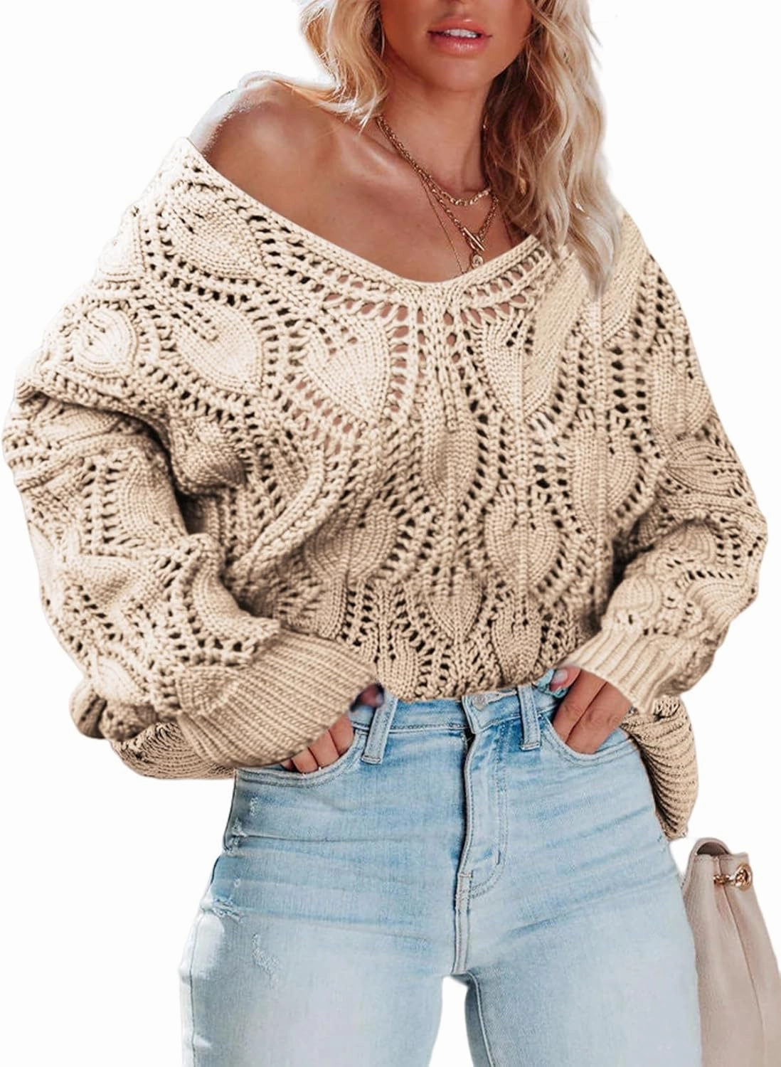 Dokotoo Fall Sweaters Round Neck Crochet Hollow Out Cute Winter Pullover Sweaters for Women Trendy 2024