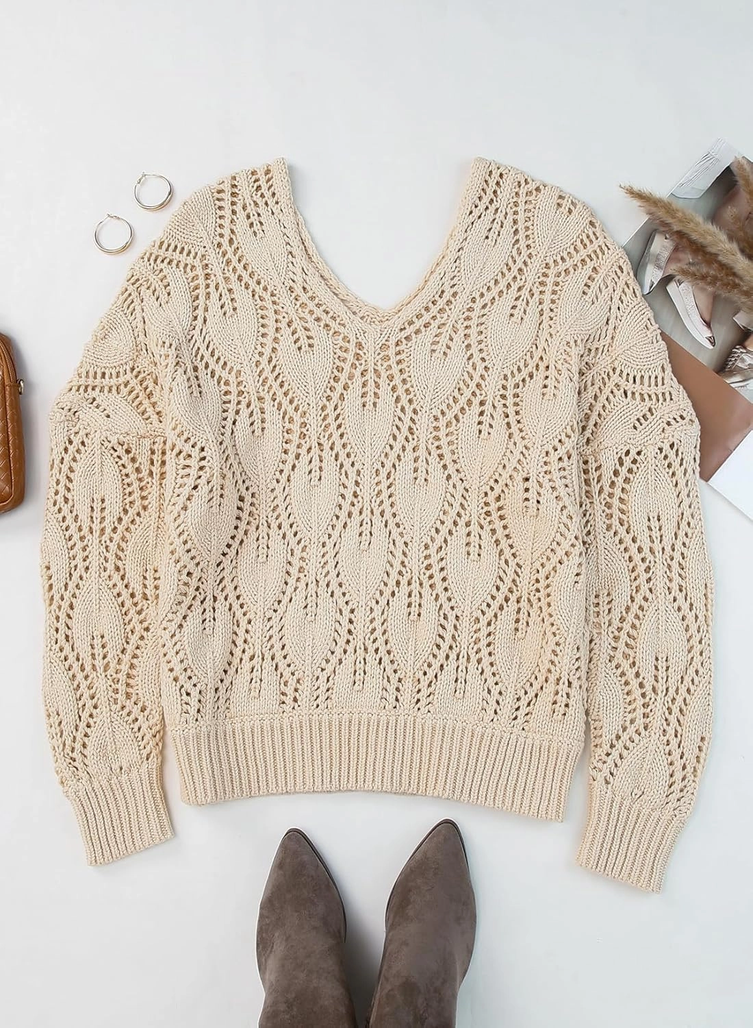 Dokotoo Fall Sweaters Round Neck Crochet Hollow Out Cute Winter Pullover Sweaters for Women Trendy 2024