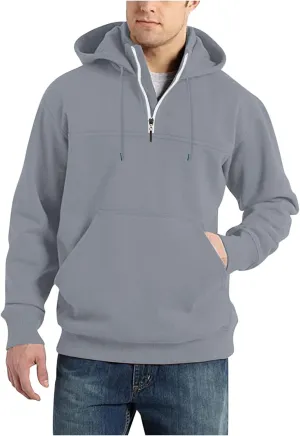 DOLKFU Men's Quarter Zip Hoodies Simple Solid Color Long Sleeve Sweatshirts Loose Fit Trendy Hooded Tops with Pocket