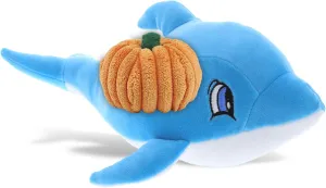 DolliBu Baby Soft Blue Dolphin Stuffed Animal with Pumpkin Decor and Name Personalization - Pumpkin Plush Animal for Fall, Halloween and Thanksgiving for Baby, Kids, Adults - 12 Inches