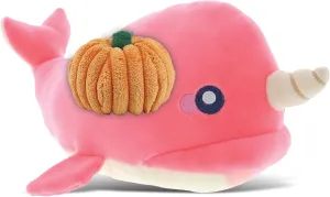 DolliBu Baby Soft Pink Narwhal Stuffed Animal with Pumpkin Decor and Name Personalization - Pumpkin Plush Animal for Fall, Halloween and Thanksgiving for Baby, Kids, Adults - 21 inches
