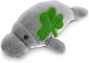 DolliBu Grey Manatee Stuffed Animal with Green Plush Shamrock - Cute Green Shamrock Plush St Patricks Day Stuffed Animal Manatee, Good Luck St Patricks Day Toys for Kids, Baby - 15 Inches
