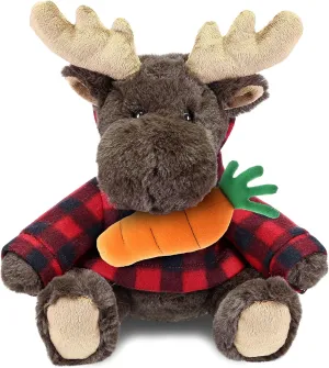 DolliBu Happy Easter Super Soft Plush Moose with Red Plaid Hoodie and Carrot - Stuffed Animal with Carrot Plush, with Name Personalization, Spring Easter Plush Animal - 10 Inches
