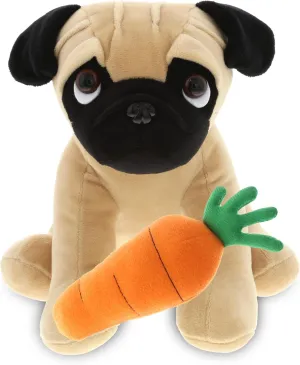 DolliBu Happy Easter Super Soft Plush Pug Dog with Carrot - Cute Stuffed Animals with Carrot Plush Toy, Spring Easter Plush Animal - 8 Inches