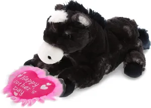 DolliBu Happy Mother's Day Super Soft Lying Black Horse Plush Figure - Cute Stuffed Animal with Pink Heart Message for Best Mommy, Grandma, Wife, Daughter - 10.5" Inch