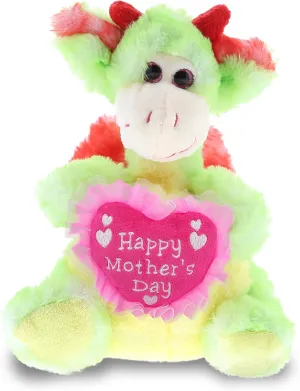 DolliBu Happy Mother's Day Super Soft Plush Dragon Doll Figure - Cute Stuffed Animal with Pink Heart Message for Best Mommy, Grandma, Wife, Daughter - 8" Inches