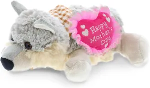 DolliBu Happy Mother's Day Super Soft Plush Lying Wolf Figure - Cute Stuffed Animal with Pink Heart Message for Best Mommy, Grandma, Wife, Daughter - 9" Inches