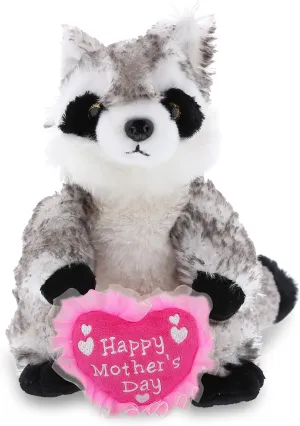 DolliBu Happy Mother's Day Super Soft Plush Raccoon Figure - Cute Stuffed Animal with Pink Heart Message for Best Mommy, Grandma, Wife, Daughter - 9" Inches