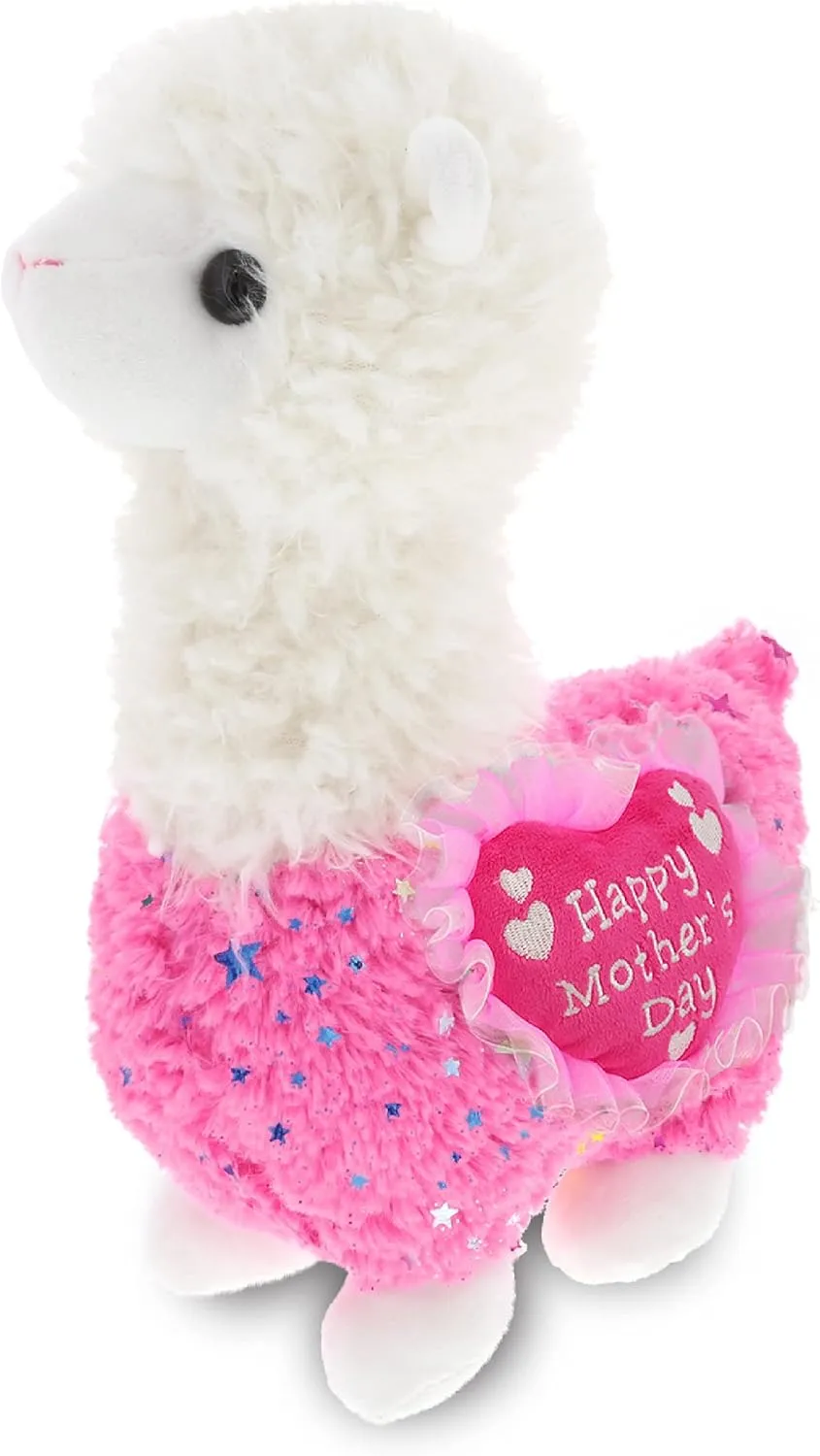 DolliBu Happy Mother's Day Super Soft Plush Sparkle Pink Llama Figure - Cute Stuffed Animal with Pink Heart Message for Best Mommy, Grandma, Wife, Daughter - 11.5" Inch