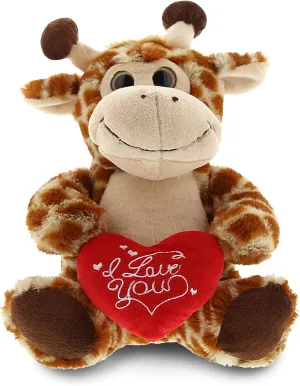 DolliBu I Love You Valentine Plush Sitting Giraffe - Cute Stuffed Animal with Red Heart and Name Personalization Gift for Valentines Day, Birthday, Anniversary, Romantic Date - 9 Inches