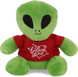 DolliBu I Love You Valentine Plush Space Alien - Cute Stuffed Doll with Red Shirt and Name Personalization Gift for Valentines Day, Birthday, Anniversary, Romantic Date - 6 Inches