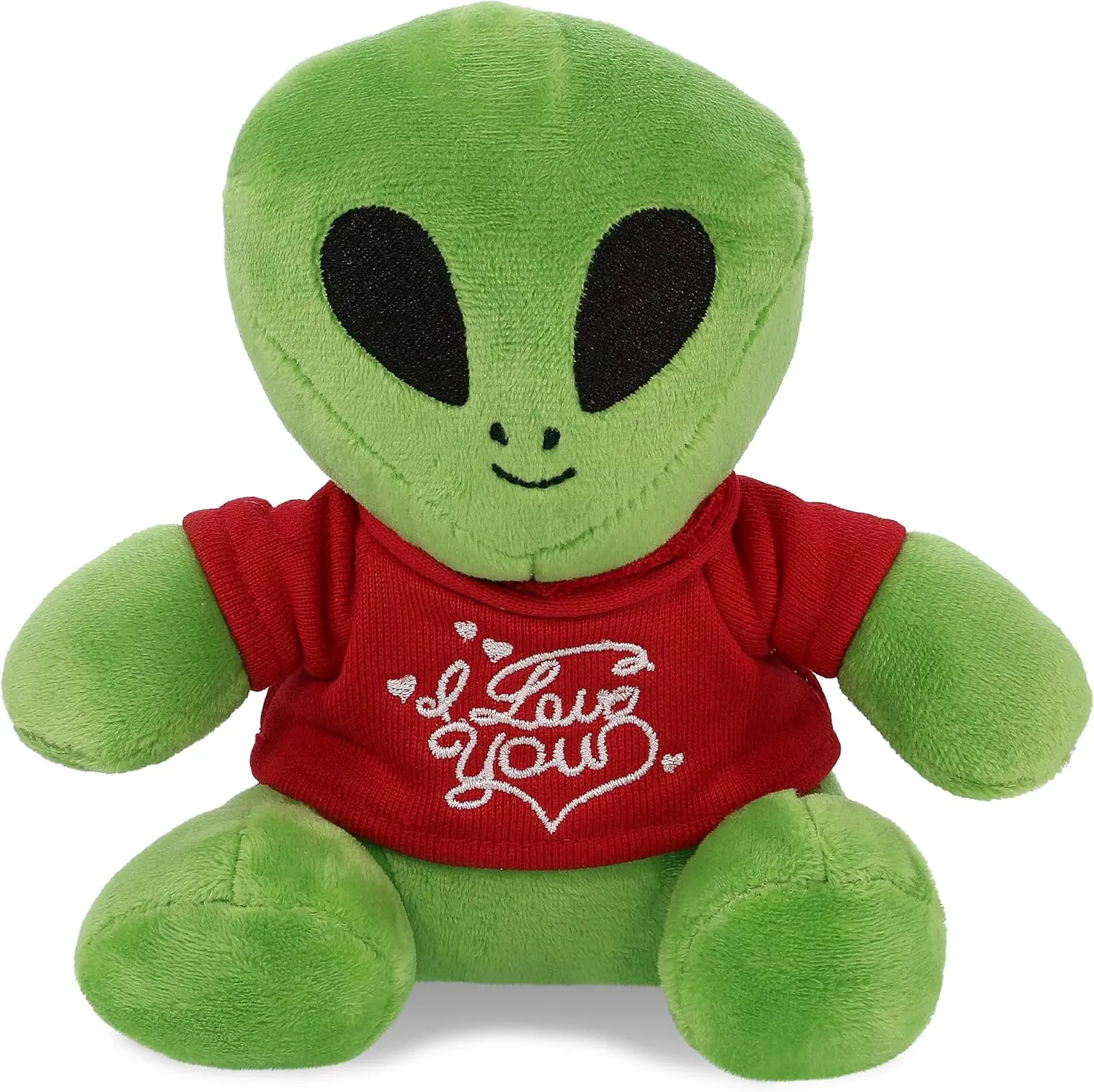 DolliBu I Love You Valentine Plush Space Alien - Cute Stuffed Doll with Red Shirt and Name Personalization Gift for Valentines Day, Birthday, Anniversary, Romantic Date - 6 Inches