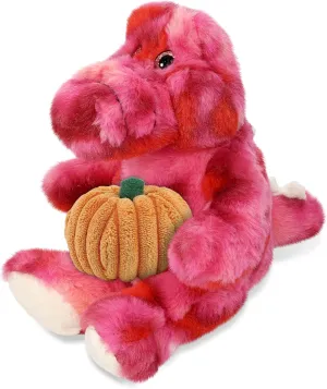 DolliBu Pink Tie-Dye Sitting Alligator Stuffed Animal with Pumpkin Decor - Pumpkin Plush Animal for Fall, Halloween and Thanksgiving, Pumpkin Toy for Baby, Kids, Adults - 8 Inches