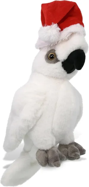 DolliBu Santa Cockatoo Stuffed Animal Plush Toy - Super Soft Wild Animal Dress Up with Red Santa Claus Hat, Cute Wildlife Gift, Perfect Holiday with Name Personalization - 9 Inches