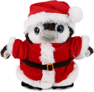 DolliBu Santa Grey Penguin Stuffed Animal Plush Toy - Super Soft Animal Plush Dress Up with Red Santa Claus Outfit, Cute Wildlife Perfect Holiday with Name Personalization - 9 Inch