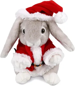 DolliBu Santa Grey Rabbit Stuffed Animal Plush Toy - Super Soft Wild Animal Dress Up with Red Santa Claus Outfit, Cute Farm Life Gift, Holiday with Name Personalization - 6.5 Inches