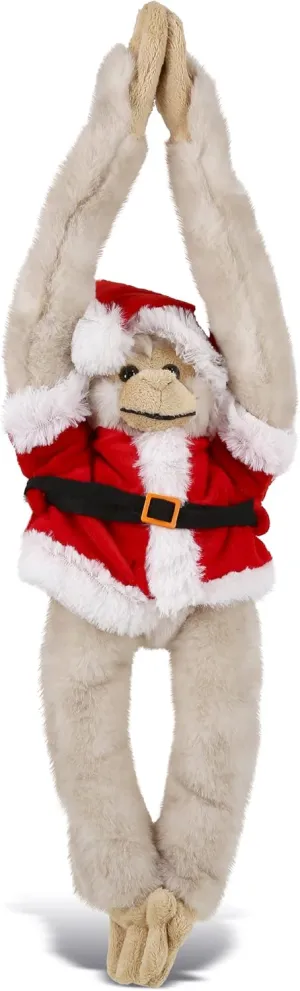 DolliBu Santa Long Arm Hanging White Squirrel Monkey Stuffed Animal Plush Toy - Soft Plush Dress Up with Red Santa Claus Outfit, Cute Holiday with Name Personalization - 21 Inches