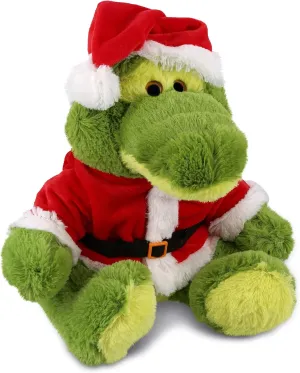 DolliBu Santa Sitting Green Alligator Stuffed Animal Plush Toy - Super Soft Dress Up with Red Santa Claus Outfit, Cute Wildlife Gift, Perfect Holiday with Name Personalization - 12 Inch