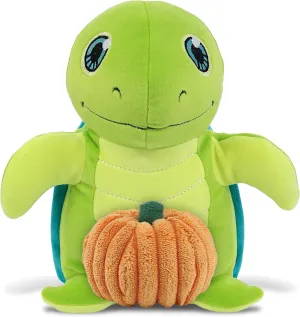 DolliBu Snug-Mooshies Standing Sea Turtle Stuffed Animal with Pumpkin and Name Personalization - Pumpkin Plush Animal for Fall, Halloween and Thanksgiving, Pumpkin Toy for Baby, Kids, Adults - 9 Inch
