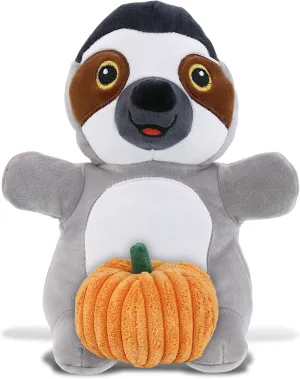 DolliBu Snug-Mooshies Standing Sloth Stuffed Animal with Pumpkin and Name Personalization - Pumpkin Plush Animal for Fall, Halloween and Thanksgiving, Pumpkin Toy for Baby, Kids, Adults - 10 Inches