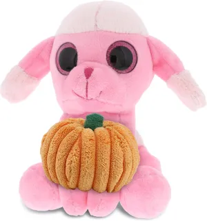 DolliBu Sparkle Eyes Pink Poodle Dog Stuffed Animal with Pumpkin Plush Decor - Poodle Dog Pumpkin Plush Animal for Fall, Halloween and Thanksgiving, Pumpkin Plush Toy for Kids, Adults - 6 Inches