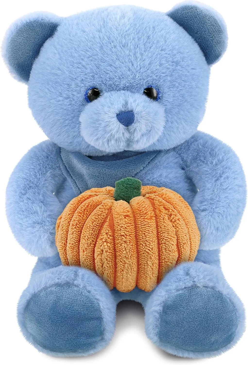 DolliBu Super Soft Baby Blue Bear Stuffed Animal with Pumpkin Plush Decor - Blue Bear Pumpkin Plush Animal for Fall, Halloween and Thanksgiving, Pumpkin Plush Toy for Baby, Kids, Adults - 8 Inches