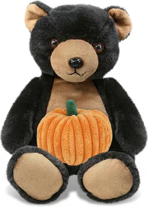 DolliBu Super Soft Black Bear Stuffed Animal with Pumpkin Decor and Name Personalization - Pumpkin Plush Animal for Fall, Halloween and Thanksgiving, Pumpkin Toy for Baby, Kids, Adults - 9 Inches