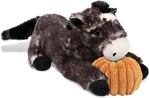DolliBu Super Soft Lying Wild Black Horse Stuffed Animal with Pumpkin Decor - Pumpkin Plush Animal for Fall, Halloween and Thanksgiving, Pumpkin Toy for Baby, Kids, Adults - 10.5 Inches