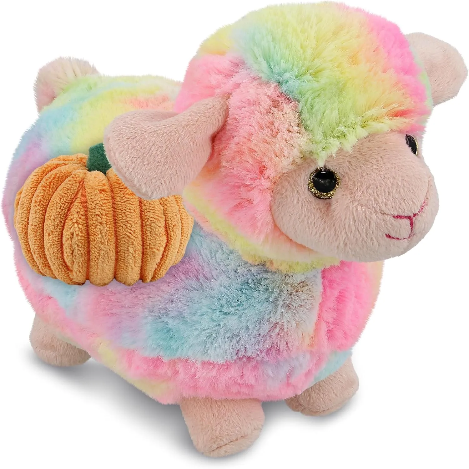 DolliBu Super Soft Plush Rainbow Sheep Stuffed Animal with Pumpkin Decor - Pumpkin Plush Animal for Fall, Halloween and Thanksgiving, Pumpkin Toy for Baby, Kids, Adults - 7 Inches