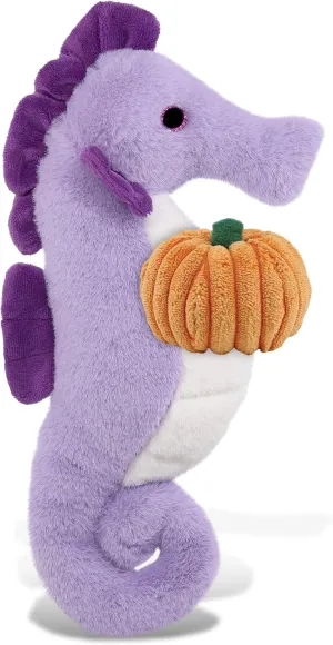 DolliBu Super Soft Purple Seahorse Stuffed Animal with Pumpkin Decor and Name Personalization - Pumpkin Plush Animal for Fall, Halloween and Thanksgiving, Pumpkin Toy for Baby, Kids, Adults - 12 Inch