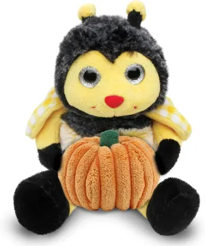 DolliBu Super Soft Sitting Bee Stuffed Animal with Pumpkin Decor and Name Personalization - Pumpkin Plush Animal for Fall, Halloween and Thanksgiving for Baby, Kids, Adults - 7 Inches