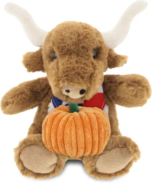 DolliBu Super Soft Texas Longhorn Stuffed Animal with Pumpkin Decor and Name Personalization - Pumpkin Plush Animal for Fall, Halloween and Thanksgiving, Pumpkin Toy for Baby, Kids, Adults - 9 Inches