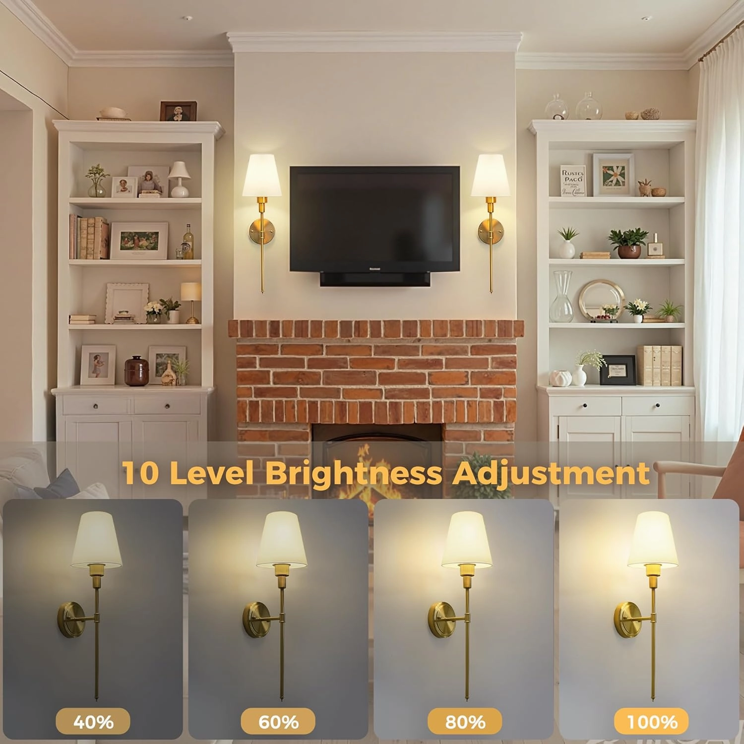 DORESshop Battery Operated Wall Sconce Set of 2, Wall Light Wireless Easy to Install Remote Control, Dimmable and Adjustable Sconces Wall Decor, Rechargeable Wall Lamp for Bedroom, Living Room, Gold