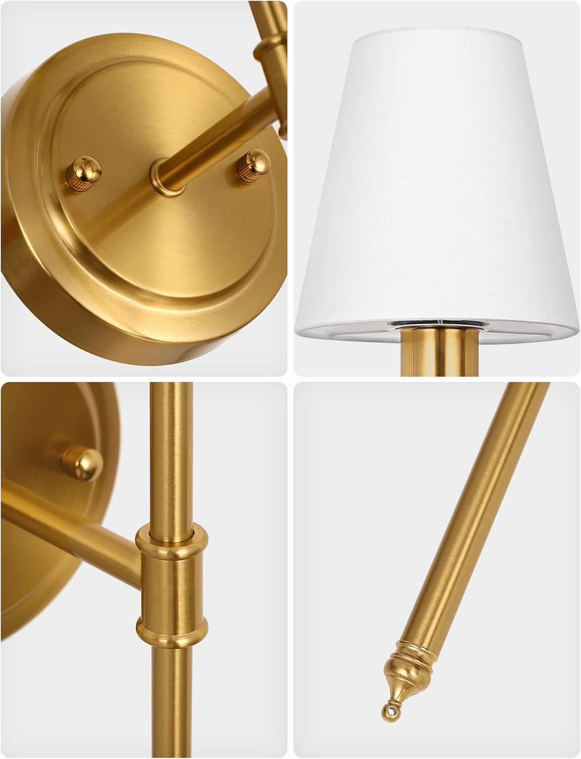 DORESshop Battery Operated Wall Sconce Set of 2, Wall Light Wireless Easy to Install Remote Control, Dimmable and Adjustable Sconces Wall Decor, Rechargeable Wall Lamp for Bedroom, Living Room, Gold