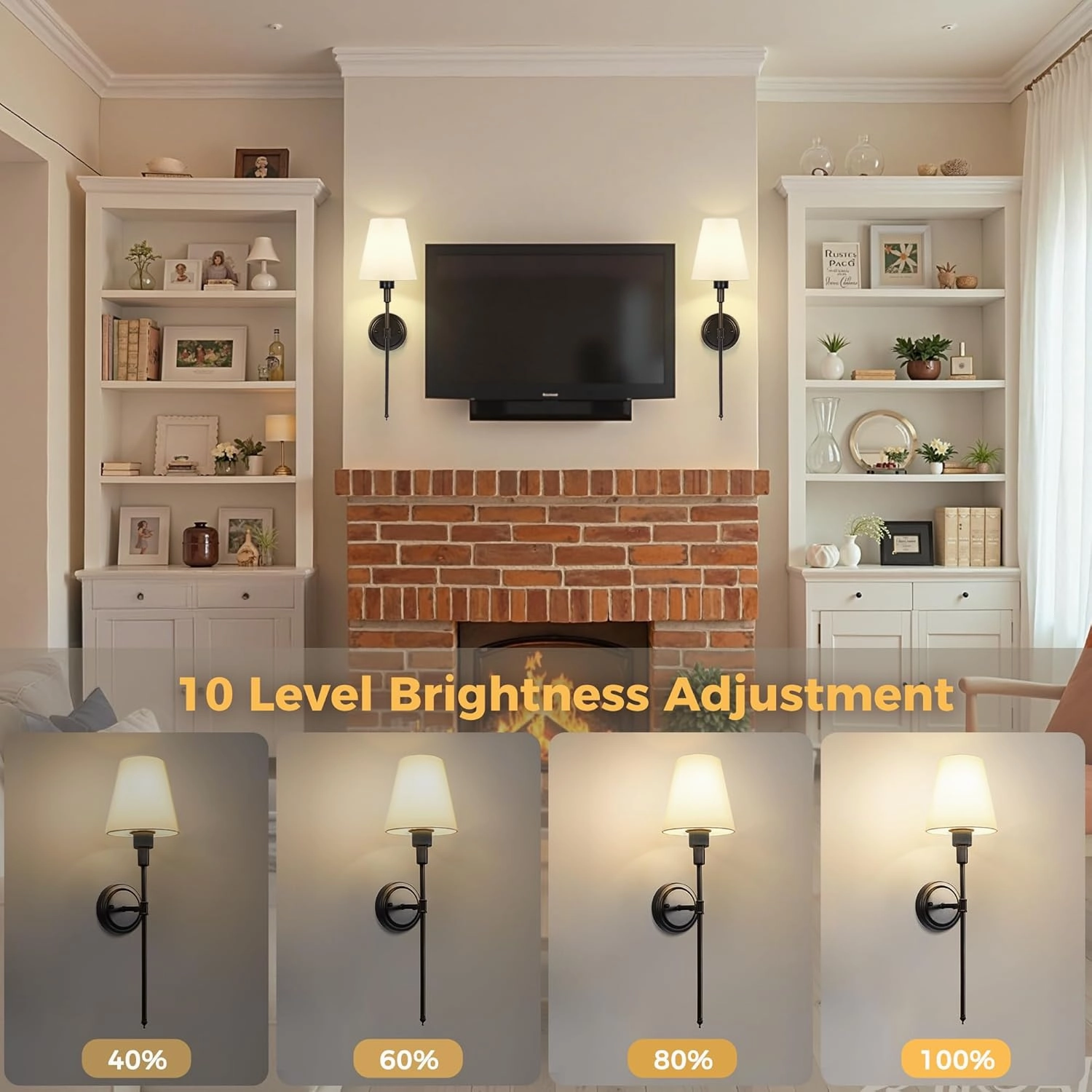 DORESshop Battery Operated Wall Sconce Set of Two, Balck Wall Sconces with Dimmable and Adjustable Bulb, Remote Control, Easy to Install Not Wires, Wall Light for Bedroom, Livingroom
