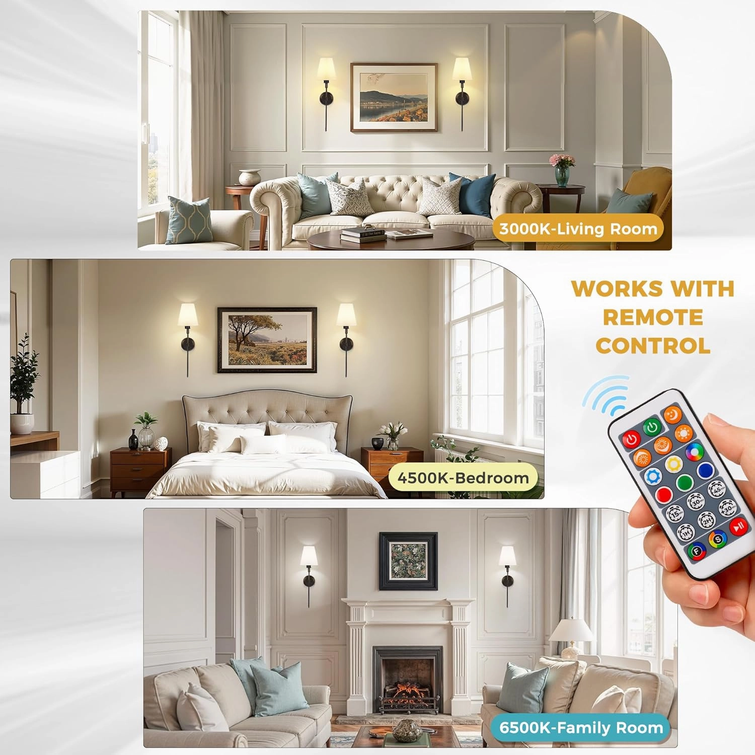 DORESshop Battery Operated Wall Sconce Set of Two, Balck Wall Sconces with Dimmable and Adjustable Bulb, Remote Control, Easy to Install Not Wires, Wall Light for Bedroom, Livingroom