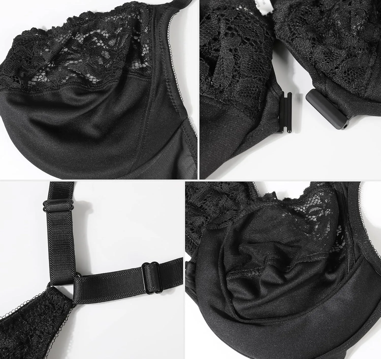 DotVol Women's Plus Size Flower Lace Front Closure T-Back Underwire Everyday Bra