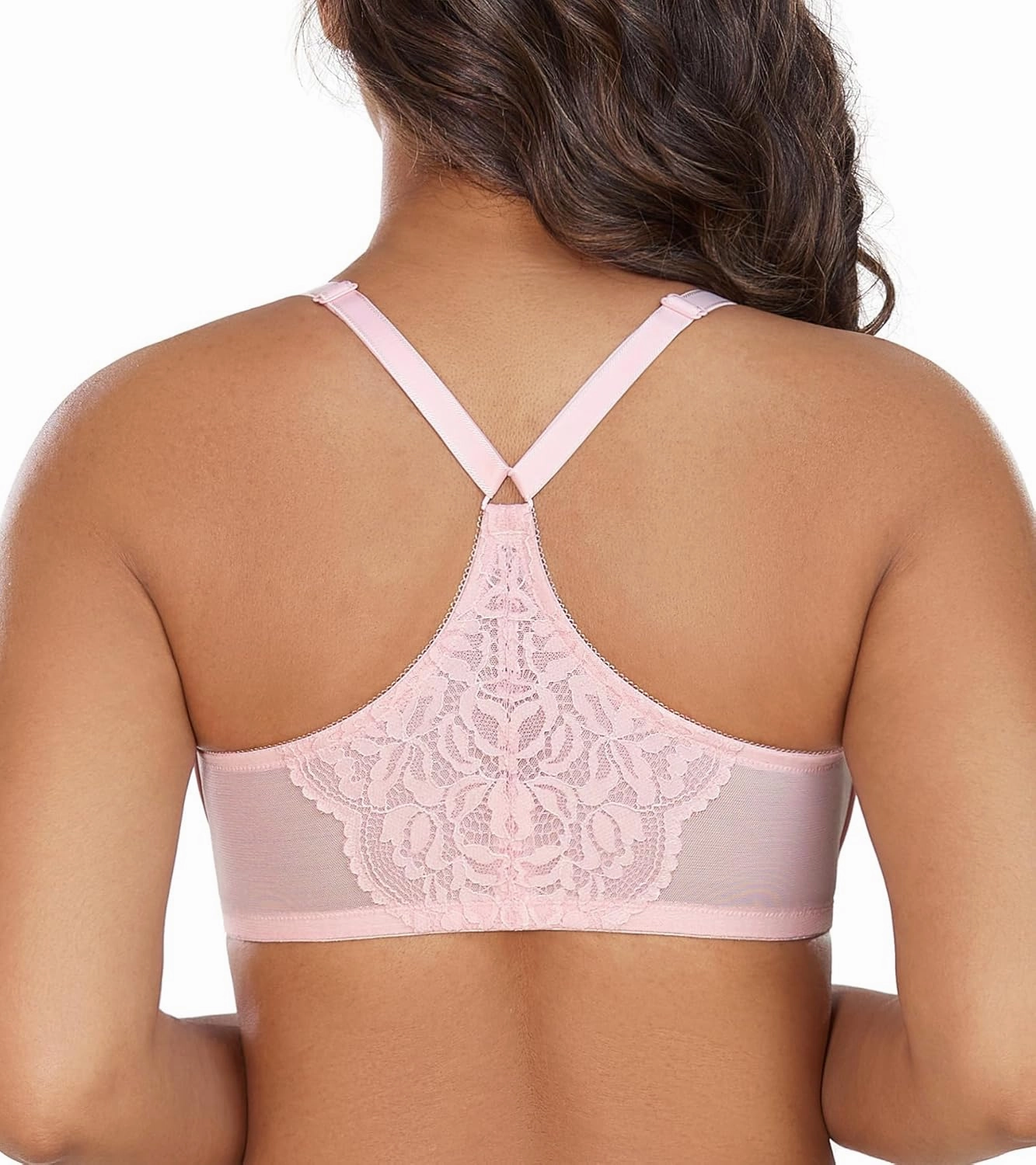 DotVol Women's Plus Size Flower Lace Front Closure T-Back Underwire Everyday Bra