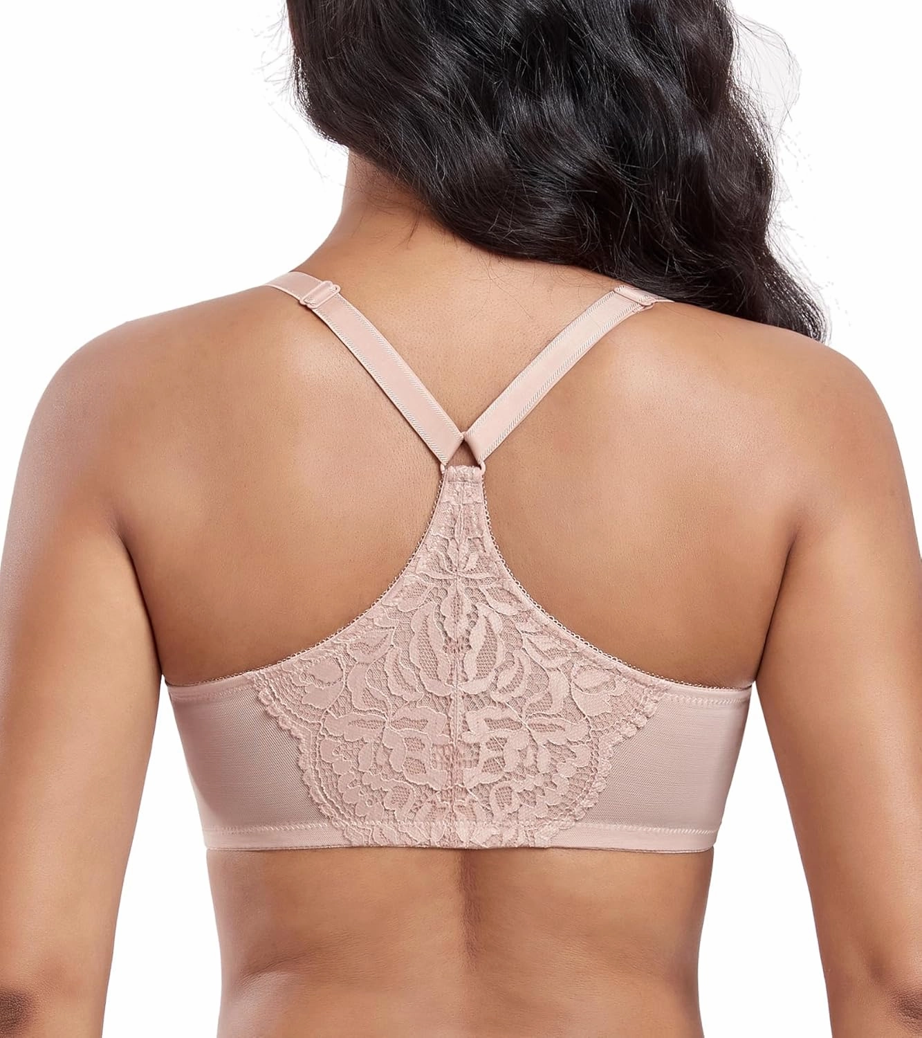 DotVol Women's Plus Size Flower Lace Front Closure T-Back Underwire Everyday Bra