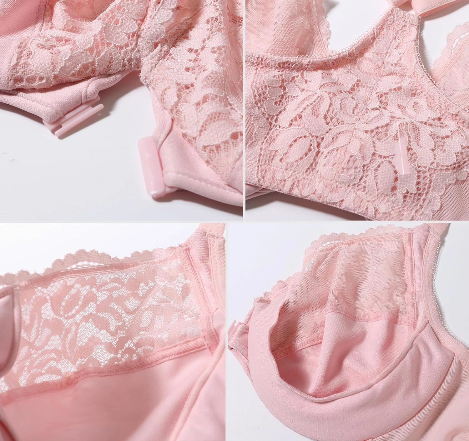 DotVol Women's Plus Size Flower Lace Front Closure T-Back Underwire Everyday Bra
