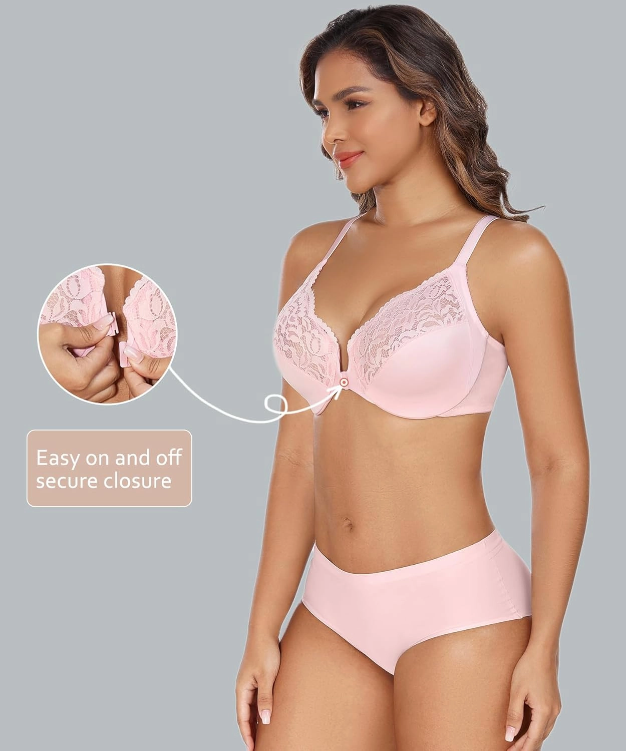 DotVol Women's Plus Size Flower Lace Front Closure T-Back Underwire Everyday Bra