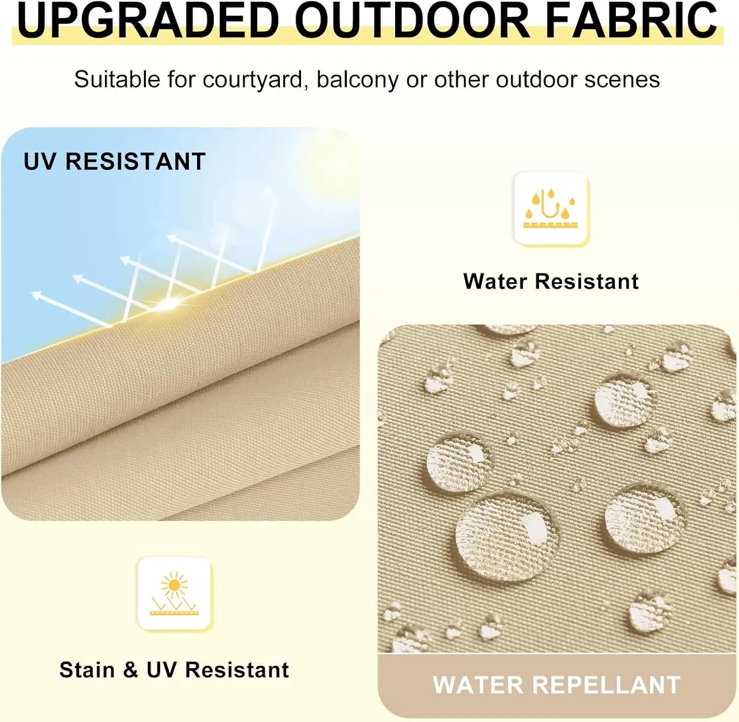 downluxe Outdoor Chair Cushions Set of 4 for Patio Furniture, Water-Resistant Patio Chair Cushions with Ties, High Density Foam Outdoor Seat Cushion, 17" X 16" X 2", Beige