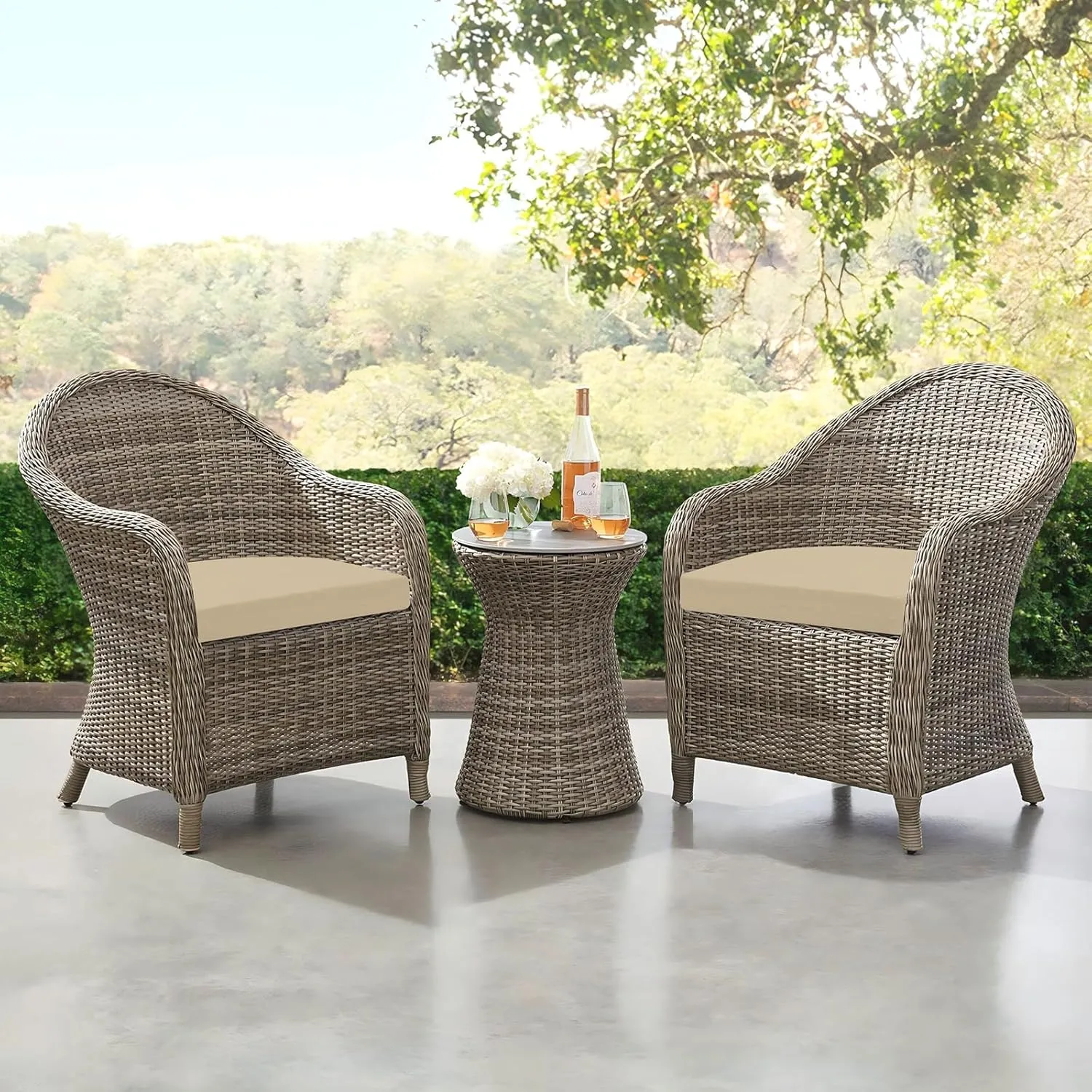downluxe Outdoor Chair Cushions Set of 4 for Patio Furniture, Water-Resistant Patio Chair Cushions with Ties, High Density Foam Outdoor Seat Cushion, 17" X 16" X 2", Beige
