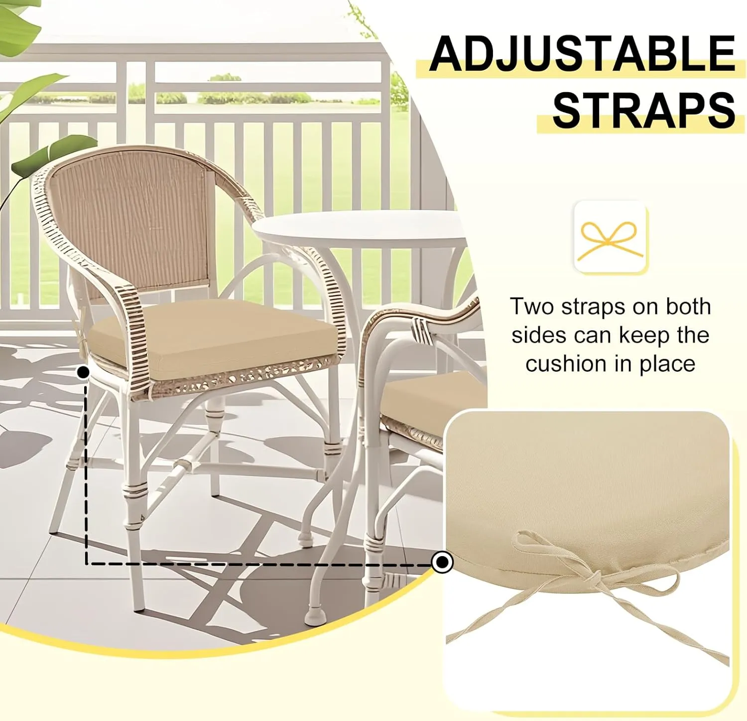 downluxe Outdoor Chair Cushions Set of 4 for Patio Furniture, Water-Resistant Patio Chair Cushions with Ties, High Density Foam Outdoor Seat Cushion, 17" X 16" X 2", Beige
