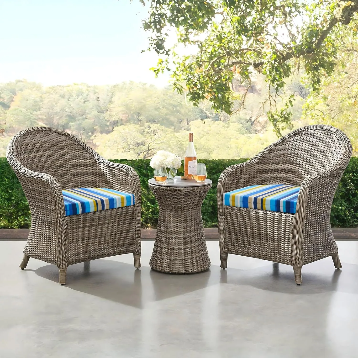 downluxe Outdoor Chair Cushions Set of 4 for Patio Furniture, Water-Resistant Patio Chair Cushions with Ties, High Density Foam Outdoor Seat Cushion, 17" X 16" X 2", Blue Stripes