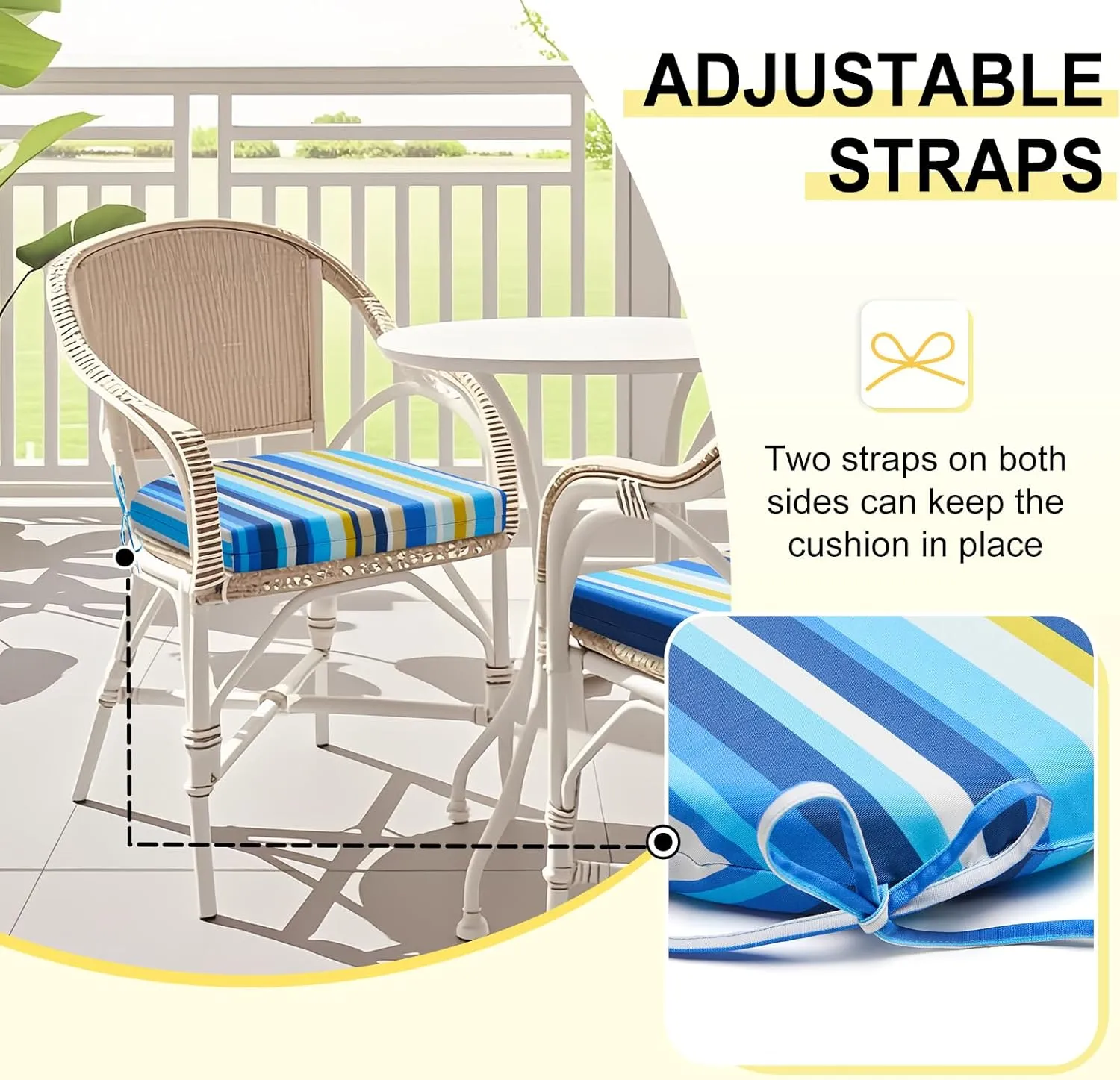 downluxe Outdoor Chair Cushions Set of 4 for Patio Furniture, Water-Resistant Patio Chair Cushions with Ties, High Density Foam Outdoor Seat Cushion, 17" X 16" X 2", Blue Stripes