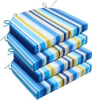 downluxe Outdoor Chair Cushions Set of 4 for Patio Furniture, Water-Resistant Patio Chair Cushions with Ties, High Density Foam Outdoor Seat Cushion, 17" X 16" X 2", Blue Stripes